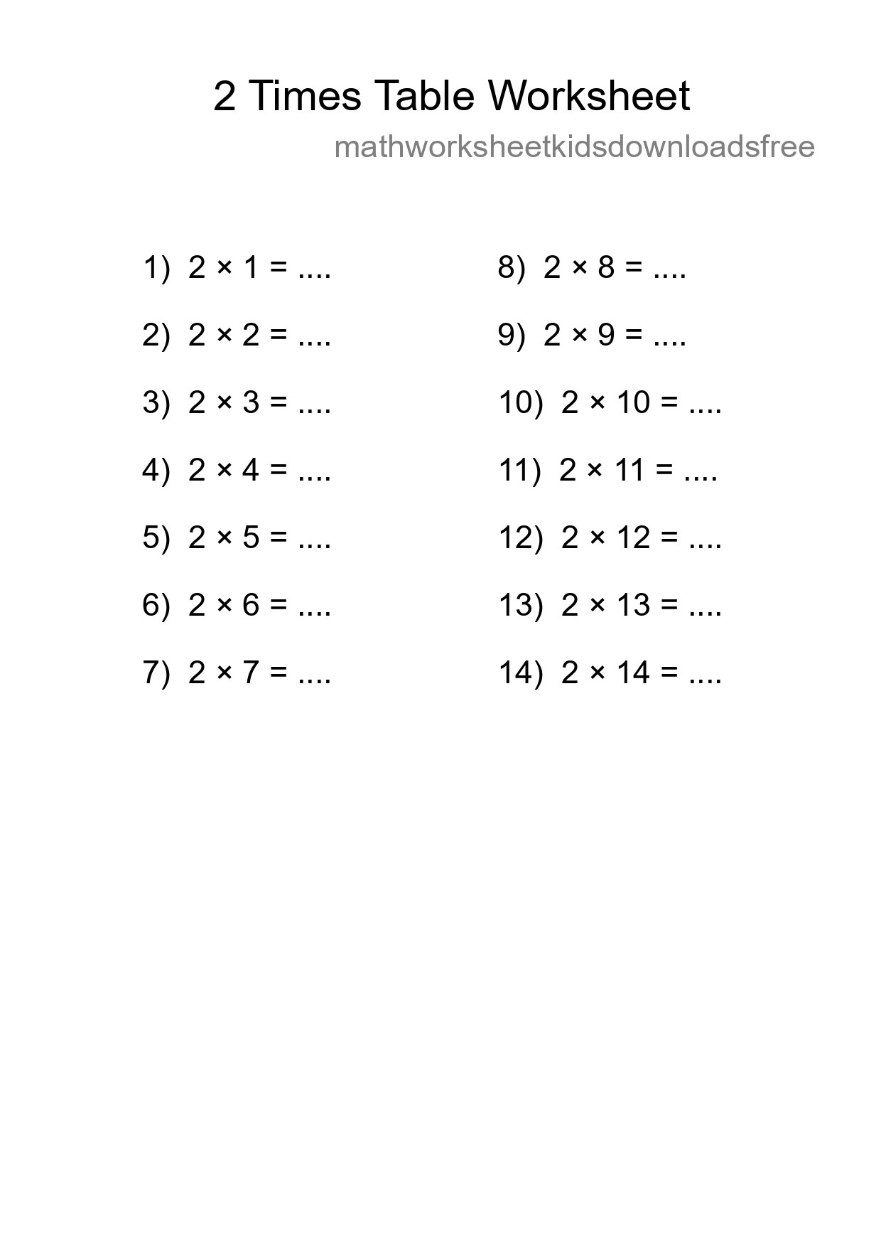 2 Times Table Worksheet For Grade 2 With Answers - Part 163