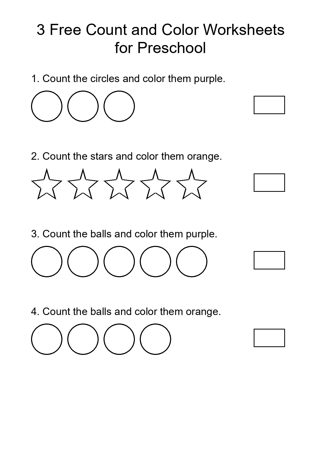 3 Free Count and Color Worksheets for Preschool