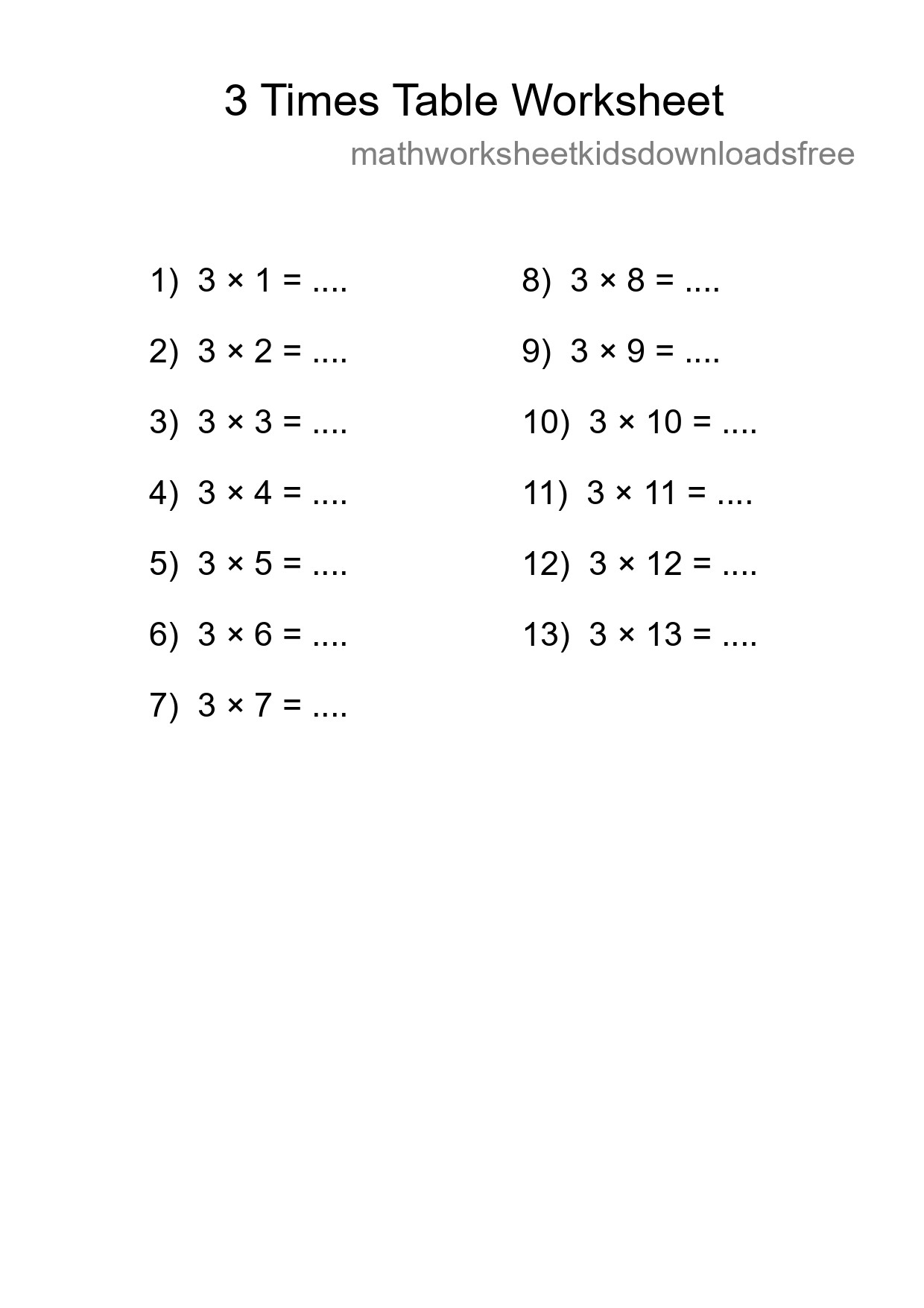 3 Times Table Worksheet For Grade 2 - Part 75
