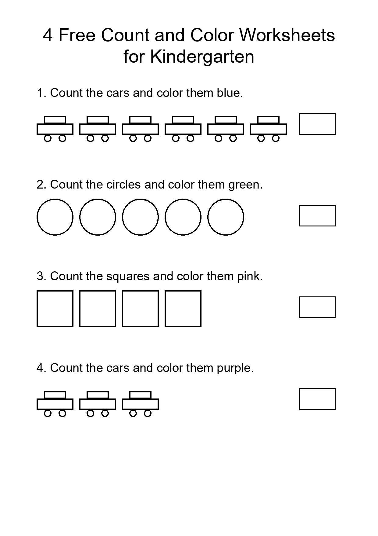 4 Free Count and Color Worksheets for Kindergarten