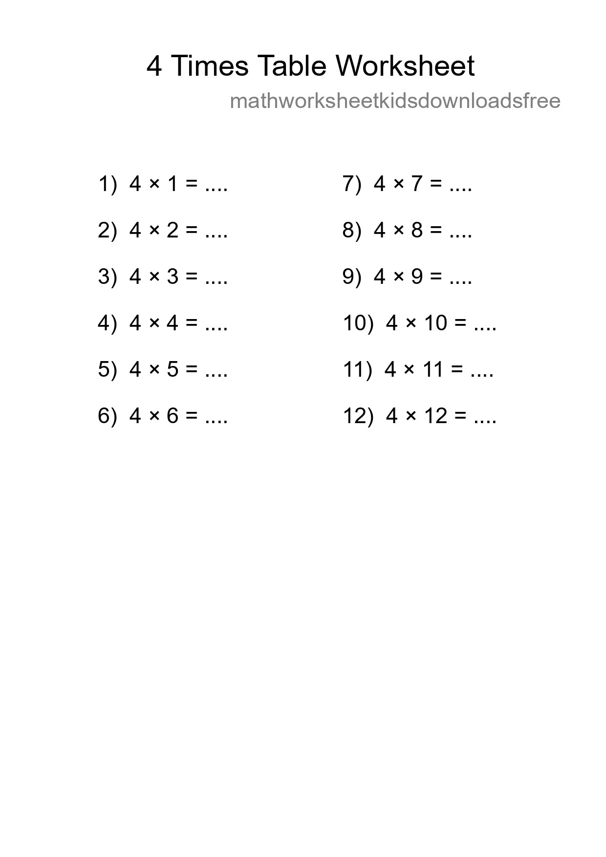 4 Times Table Worksheet For Grade 2 - Part 196