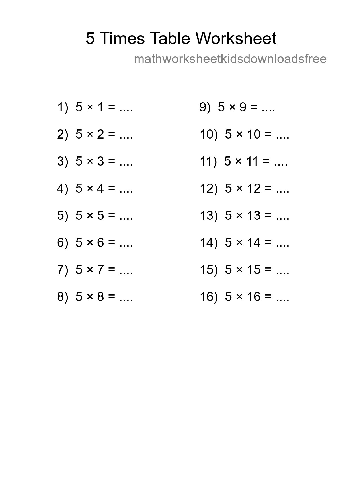 5 Times Table Worksheet For Grade 2 With Answers - Part 108