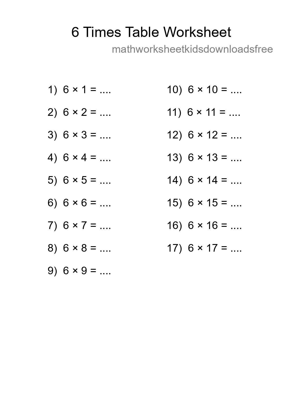 6 Times Table Worksheet For Grade 3 With Answers - Part 141