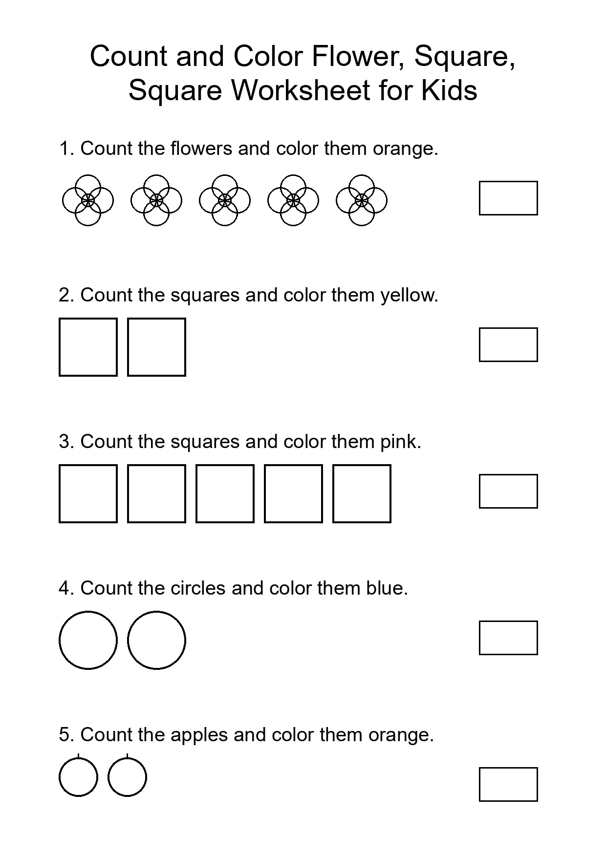 Count and Color Flower, Square, Square Worksheet for Kids