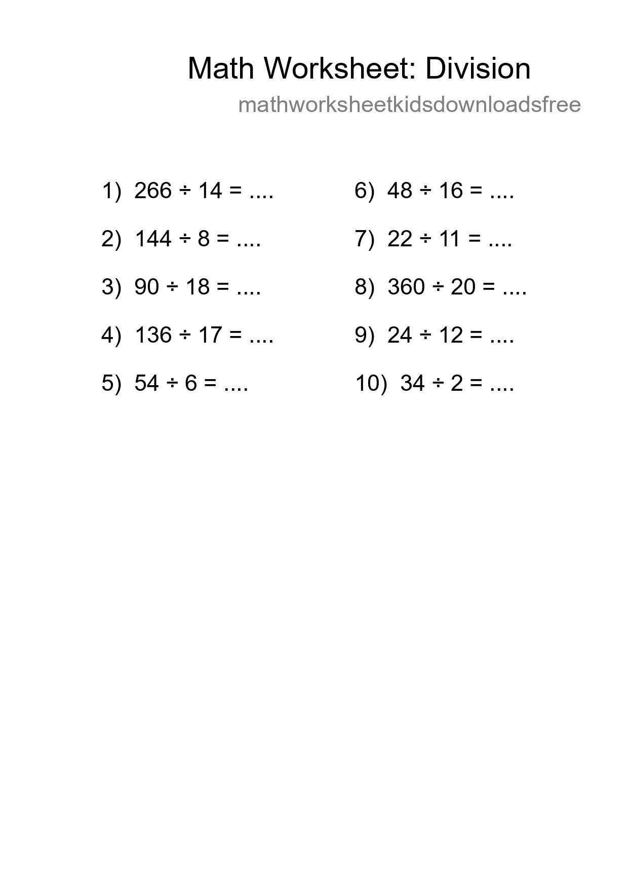 Free 10 Division Math Worksheet For Grade 2 - Part 37