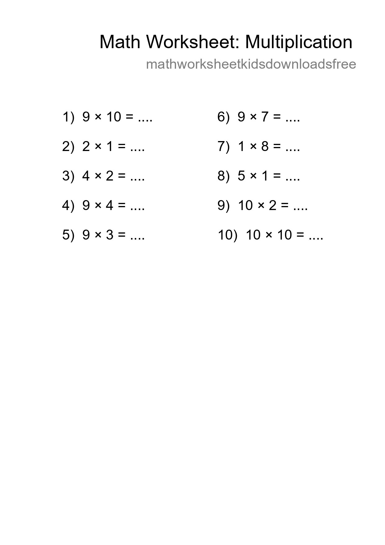 Free 10 Multiplication Math Worksheet For Grade 1 - Part 128