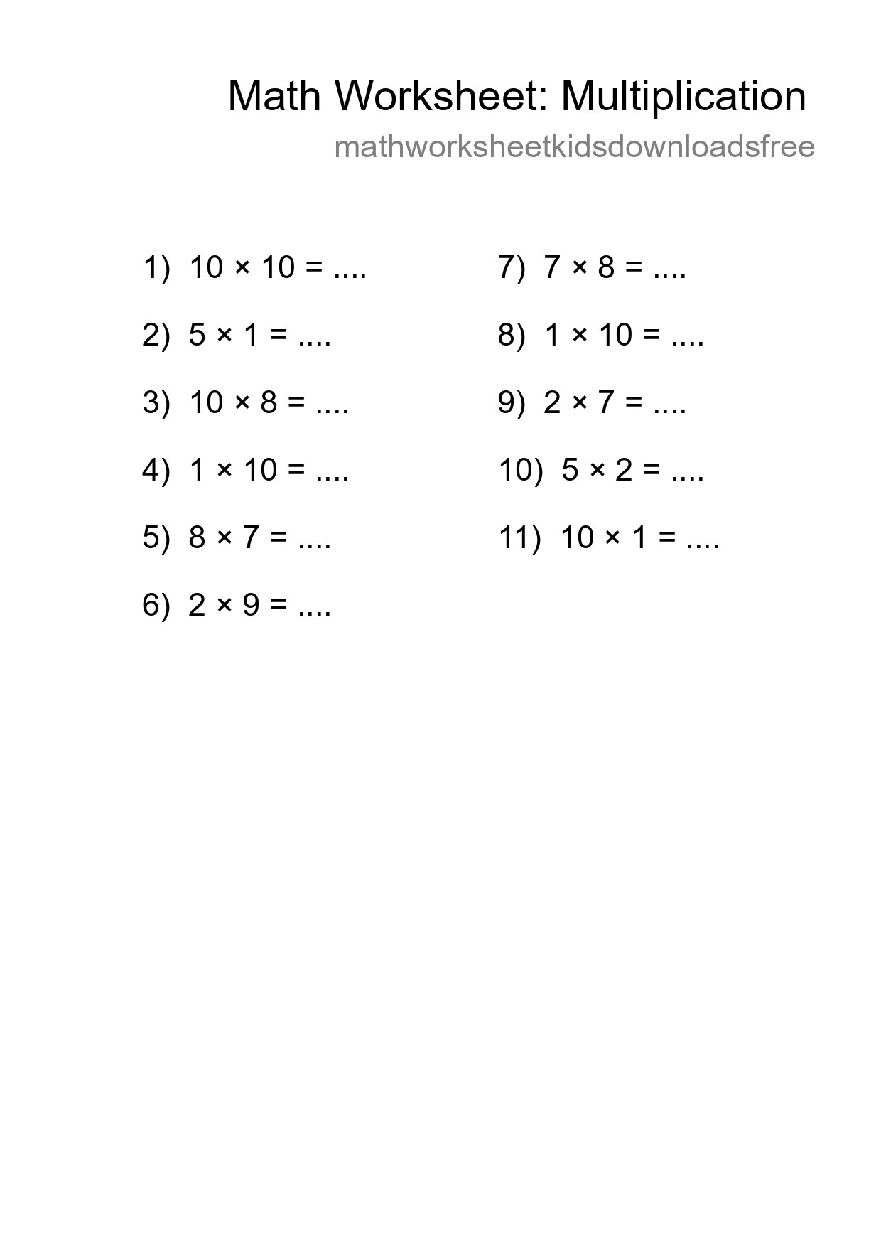 Free 11 Multiplication Math Worksheet For Grade 1 With Answers - Part 194