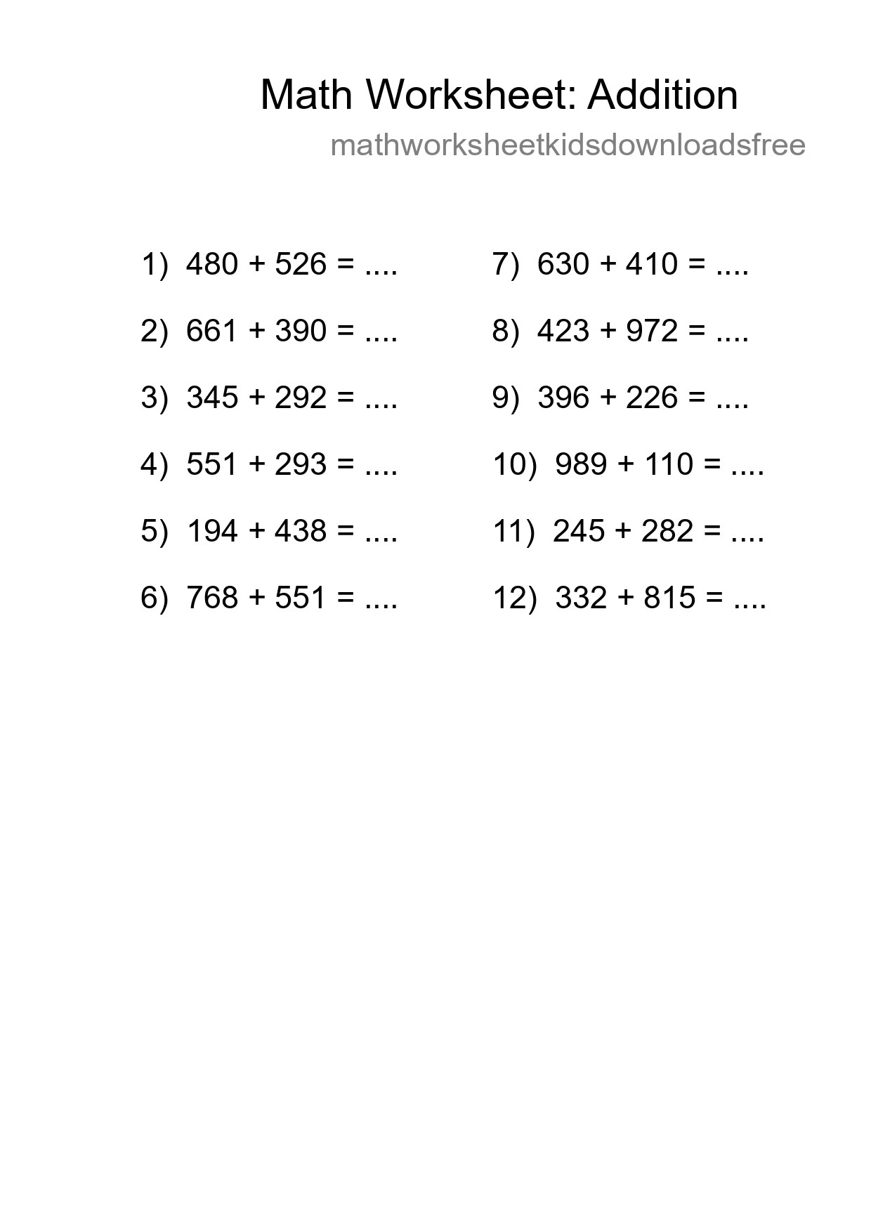 Free 12 Addition Math Worksheet For Grade 5 With Answers - Part 155