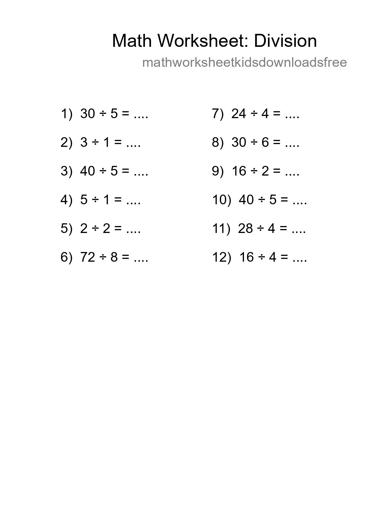 Free 12 Division Math Worksheet For Grade 1 - Part 114