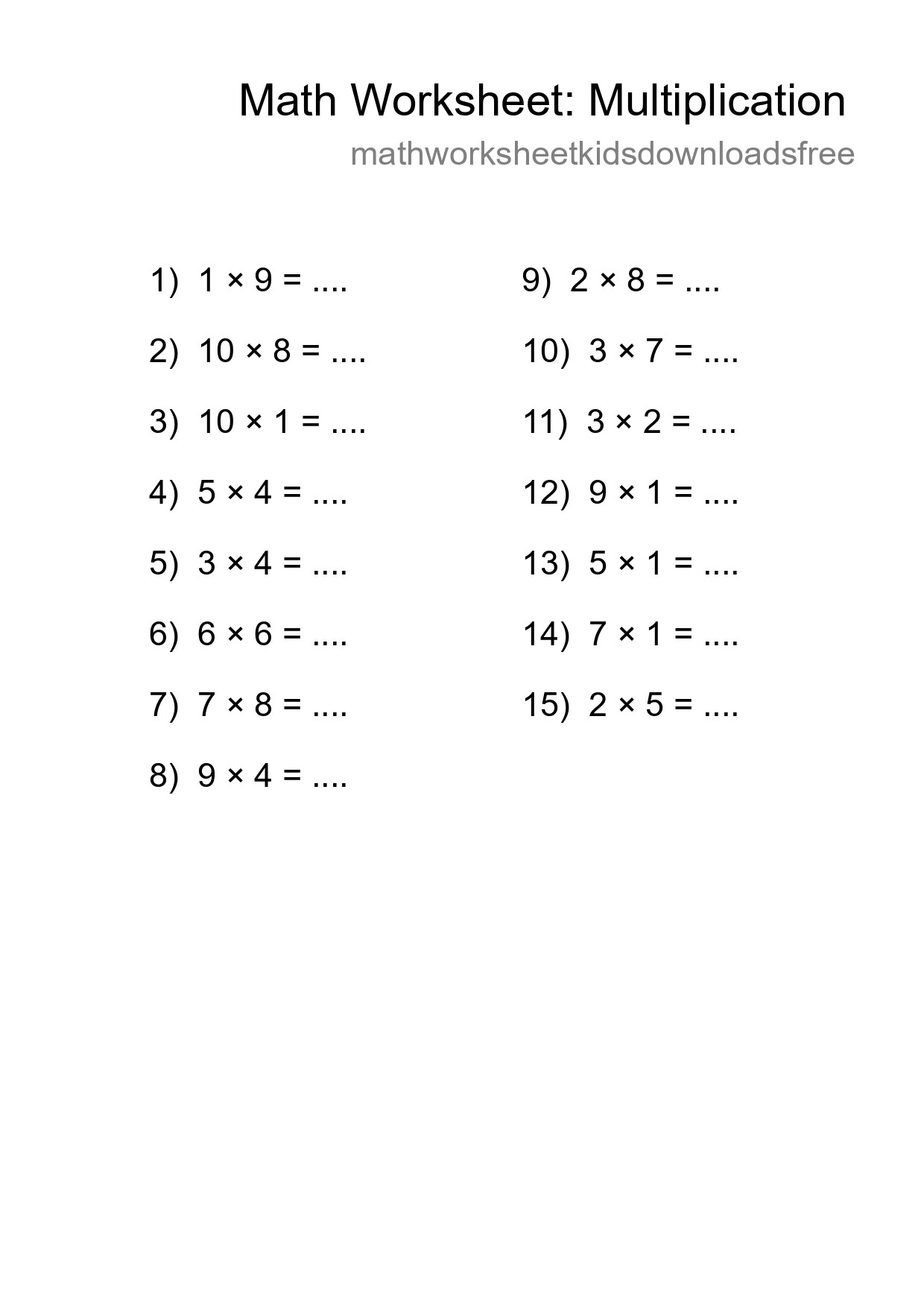 Free 15 Multiplication Math Worksheet For Grade 1 - Part 227