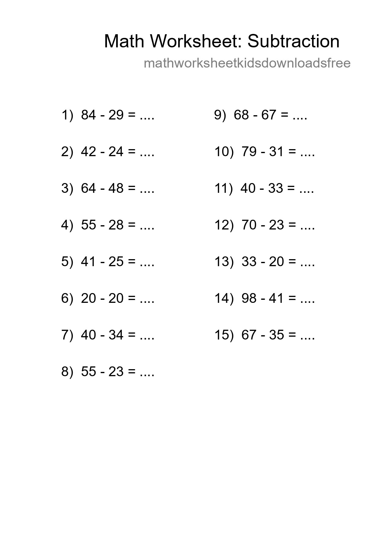 Free 15 Subtraction Math Worksheet For Grade 3 - Part 184