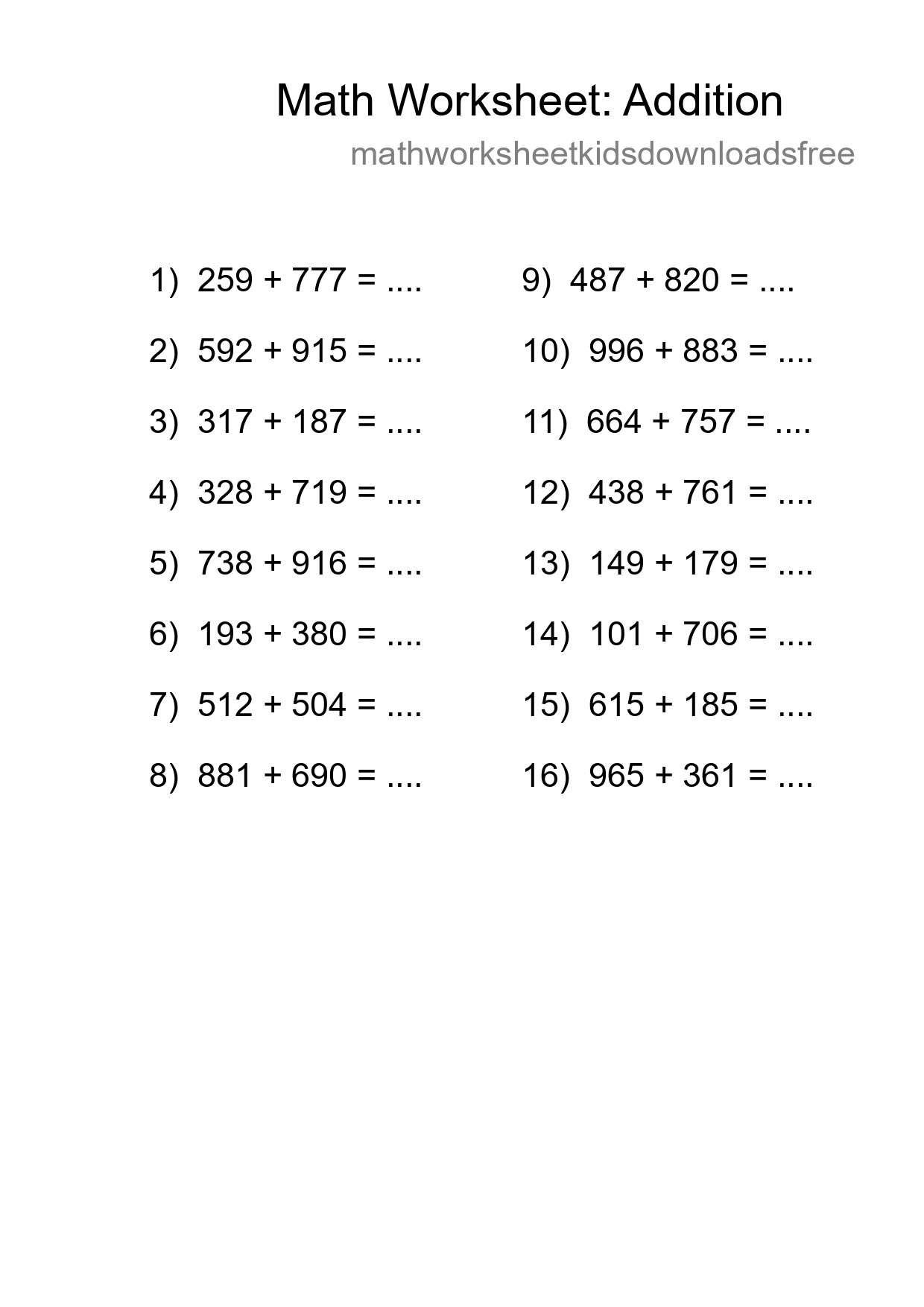 Free 16 Addition Math Worksheet For Grade 5 - Part 34