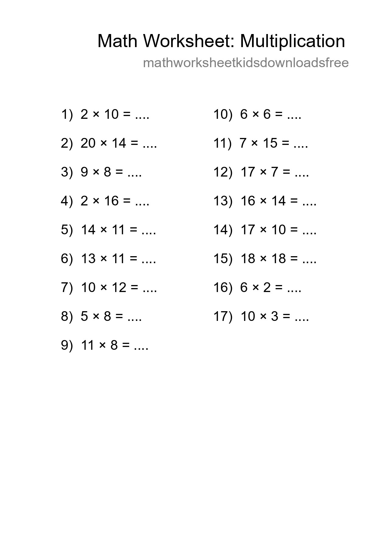 Free 17 Multiplication Math Worksheet For Grade 2 - Part 172