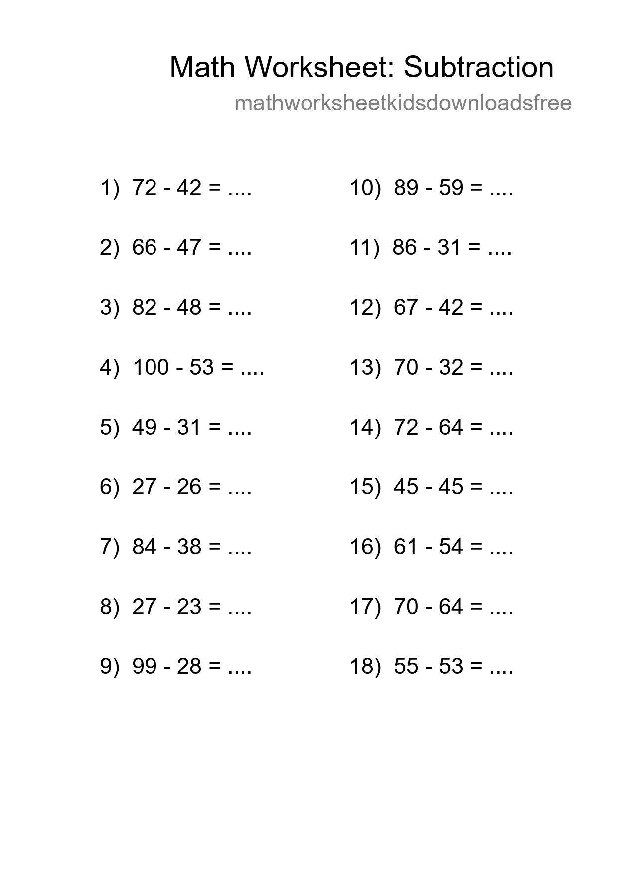 Free 18 Subtraction Math Worksheet For Grade 3 With Answers - Part 250