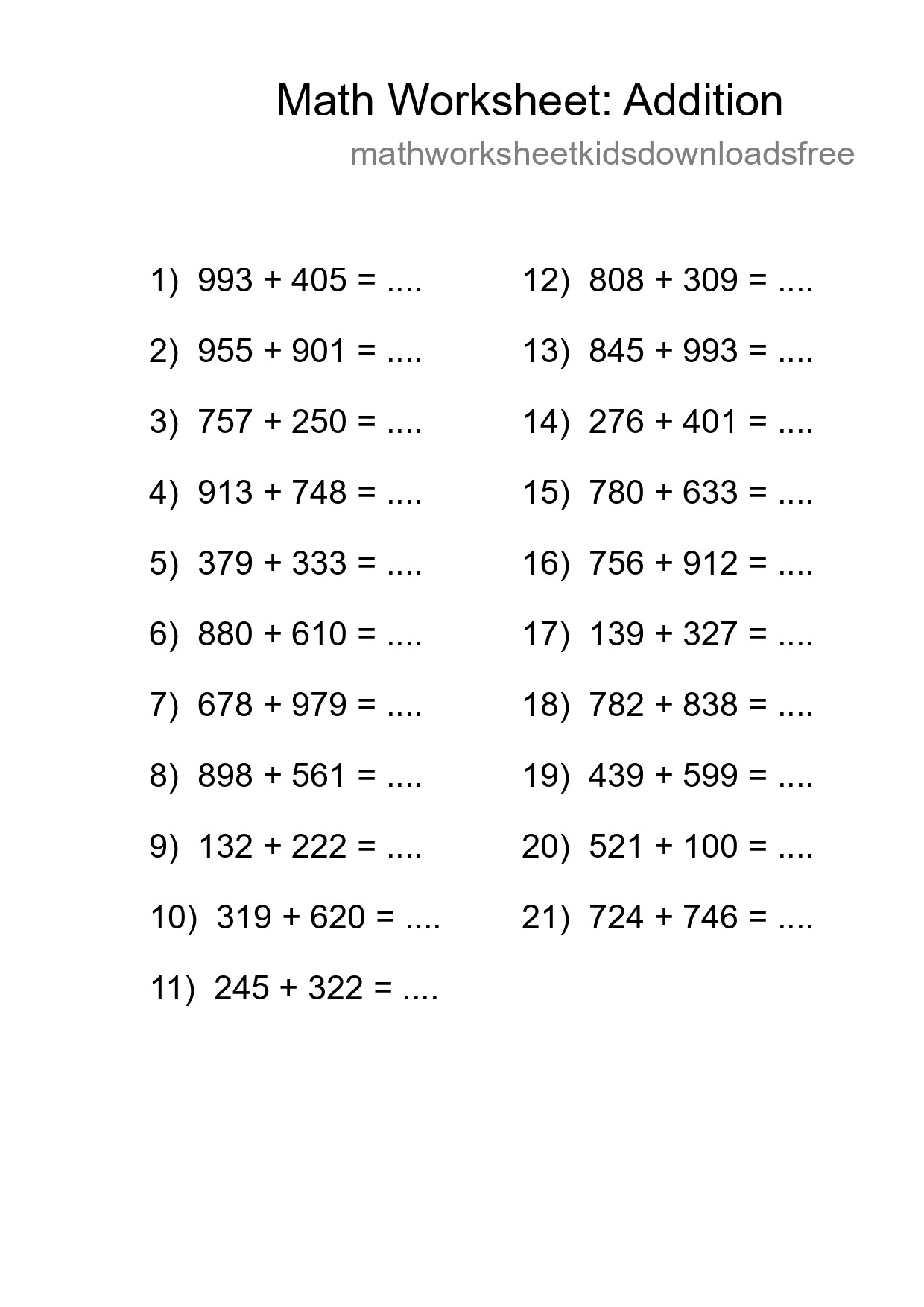 Free 21 Addition Math Worksheet For Grade 5 With Answers - Part 133