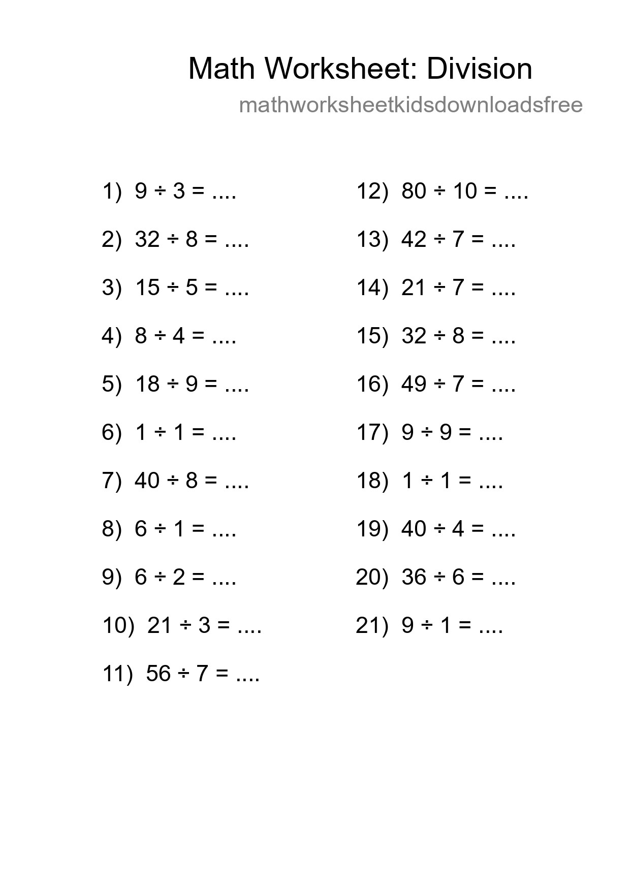 Free 21 Division Math Worksheet For Grade 1 - Part 48