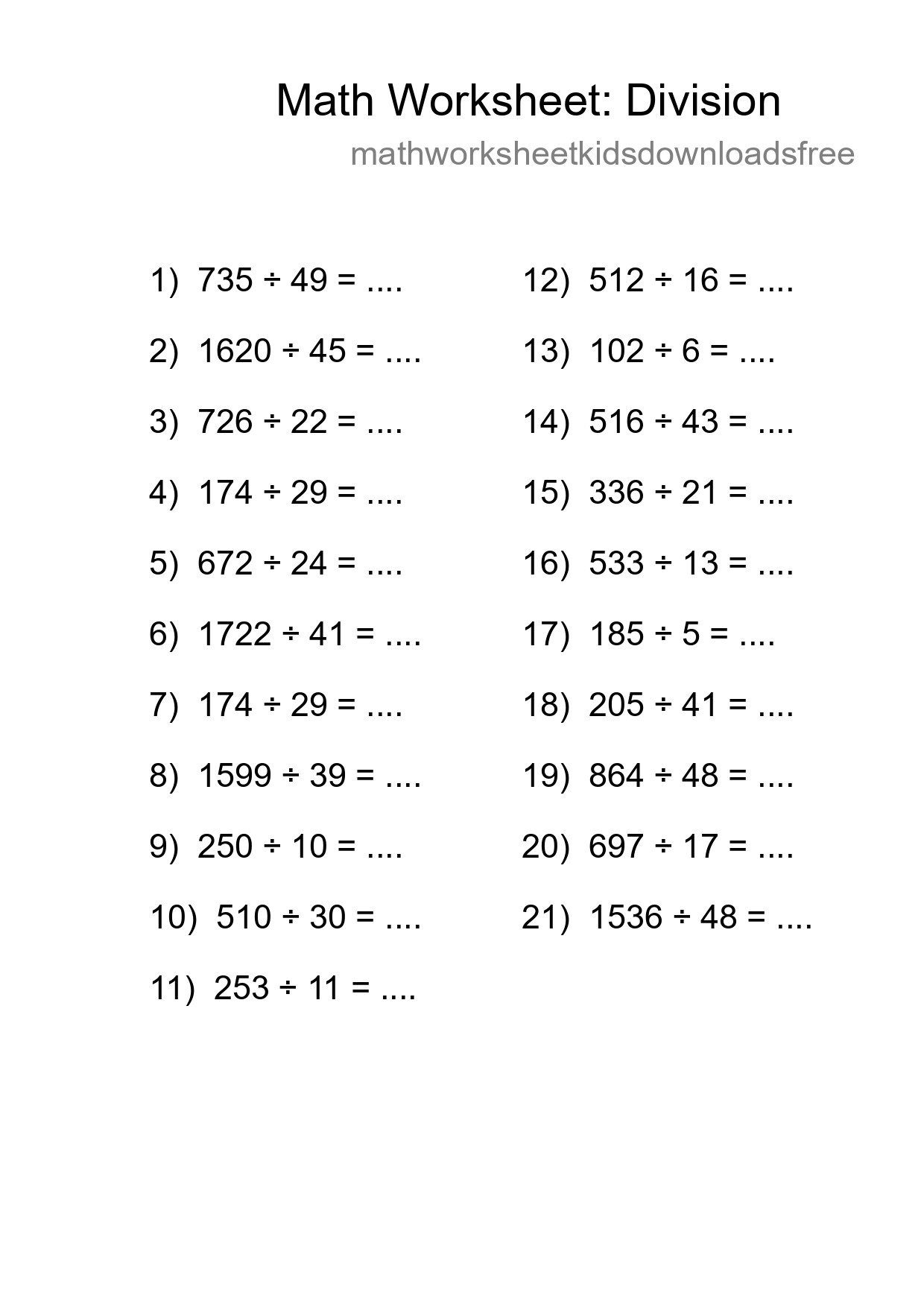 Free 21 Division Math Worksheet For Grade 2 With Answers - Part 103