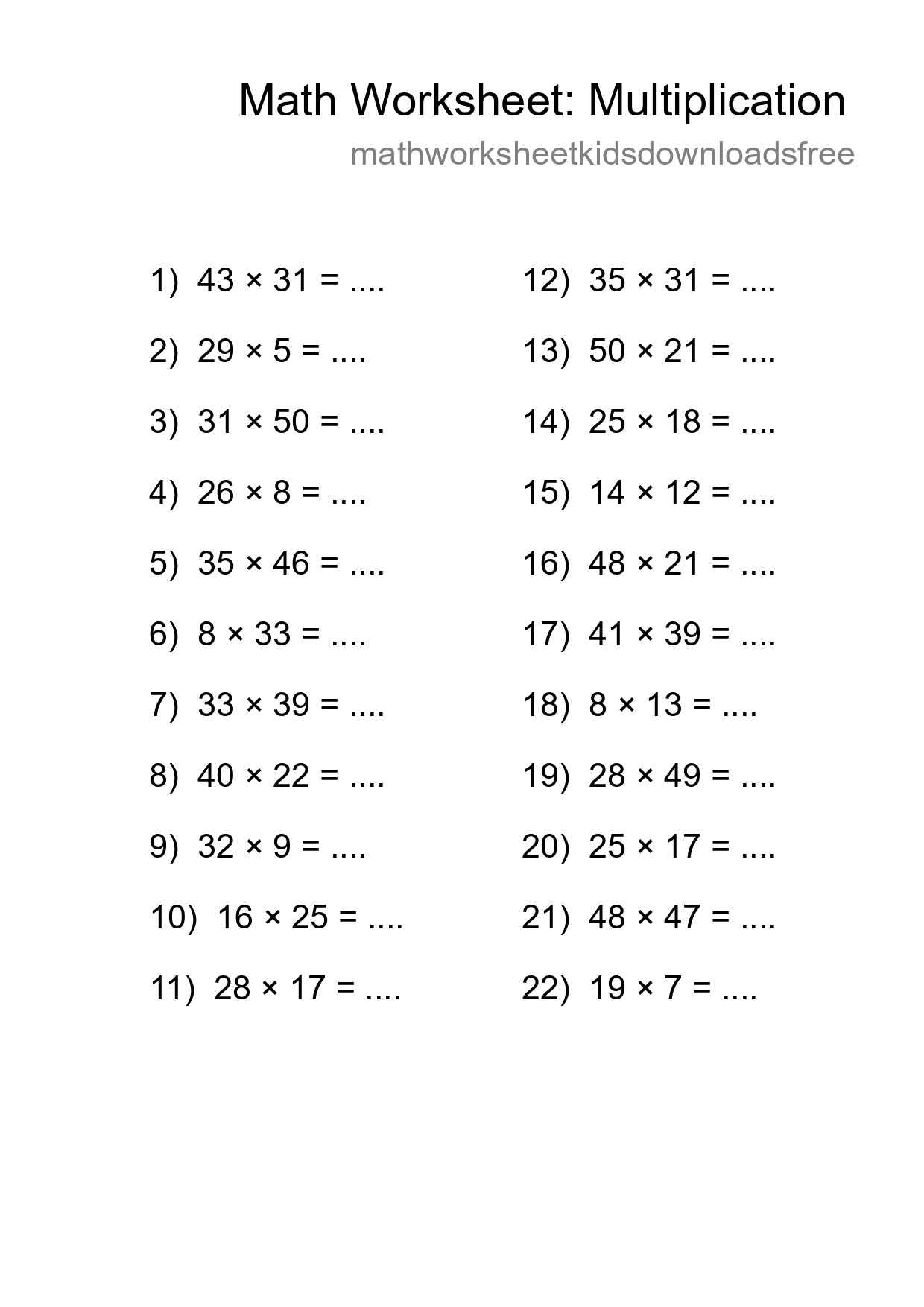 Free 22 Multiplication Math Worksheet For Grade 2 - Part 139