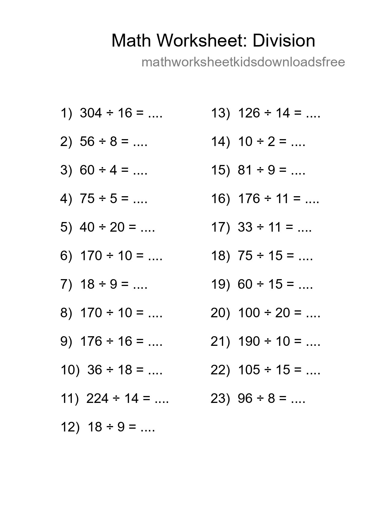 Free 23 Division Math Worksheet For Grade 2 With Answers - Part 26