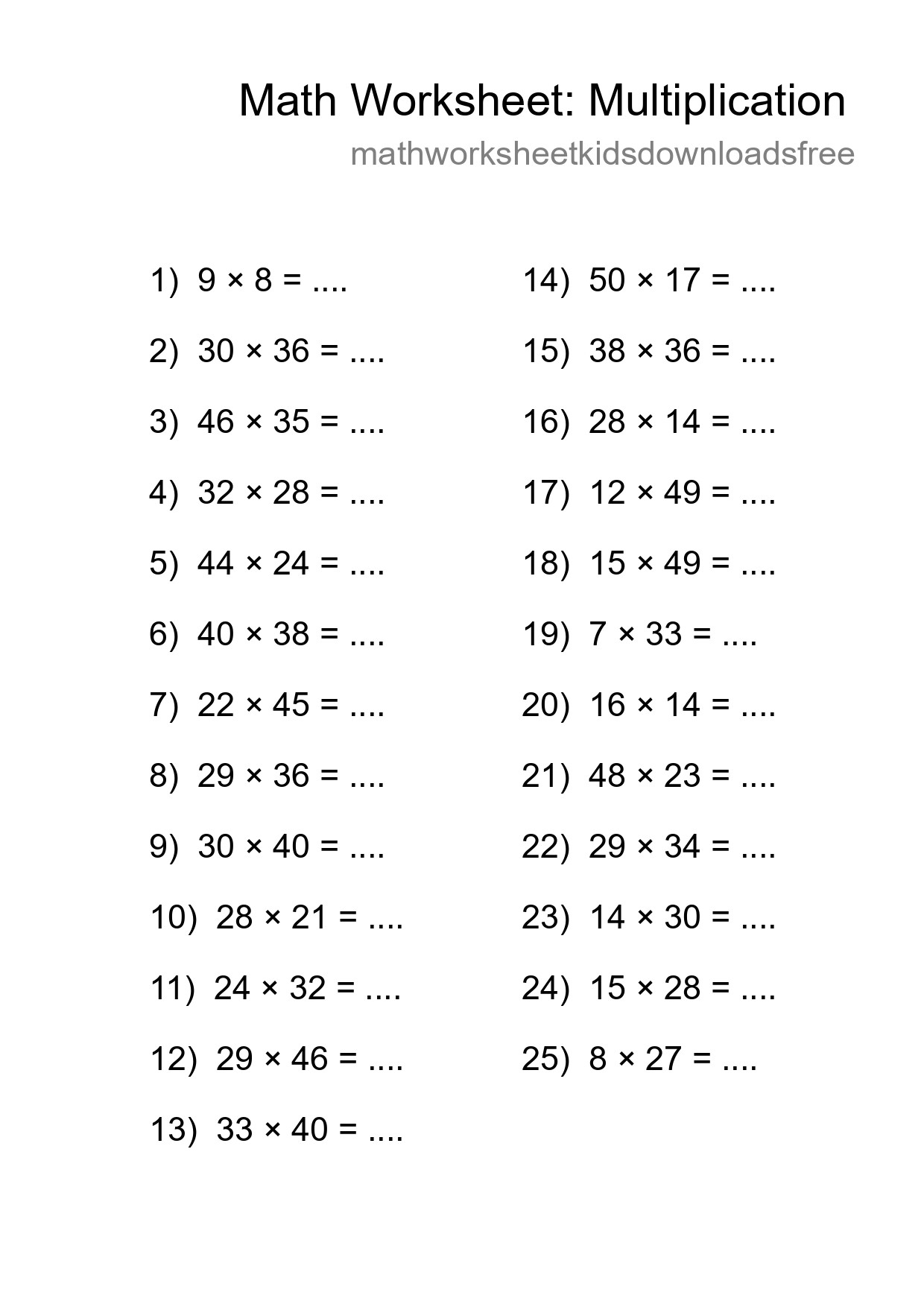 Free 25 Multiplication Math Worksheet For Grade 2 - Part 29