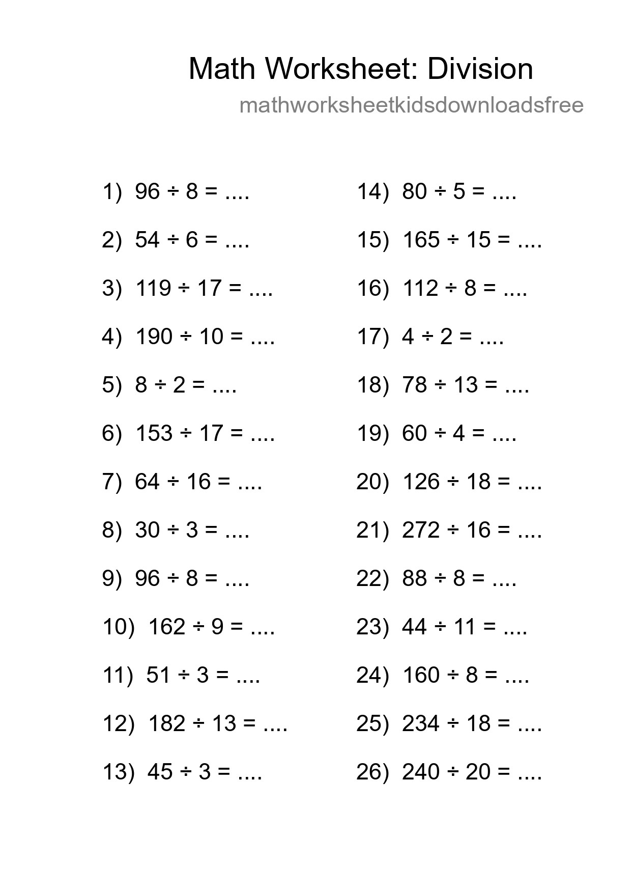 Free 26 Division Math Worksheet For Grade 2 - Part 70