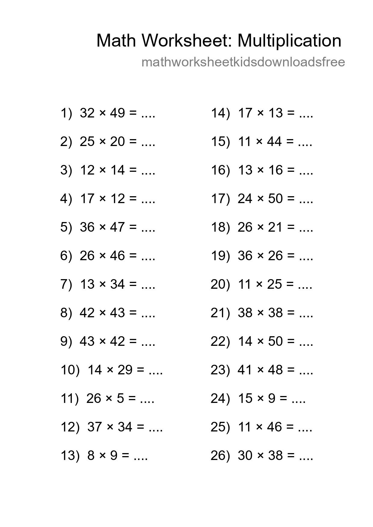 Free 26 Multiplication Math Worksheet For Grade 2 With Answers - Part 117