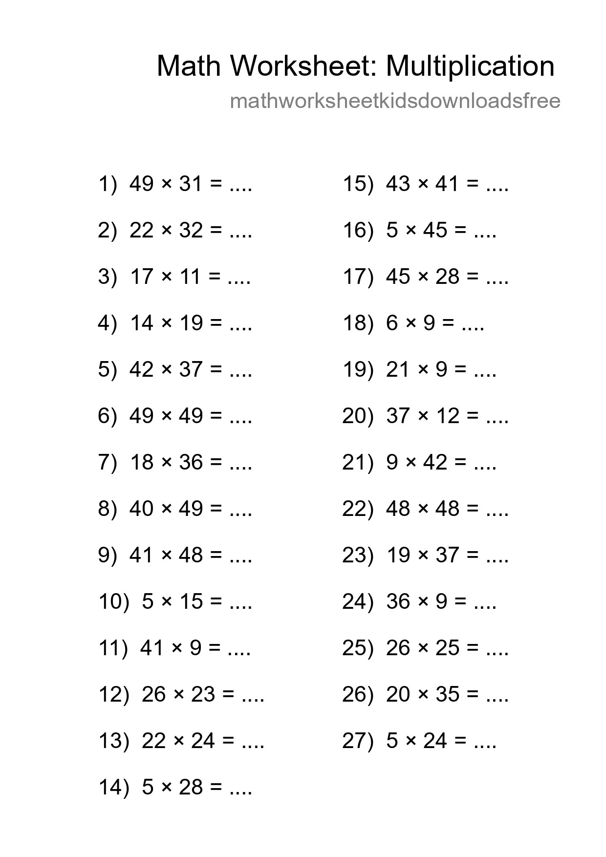 Free 27 Multiplication Math Worksheet For Grade 2 - Part 40