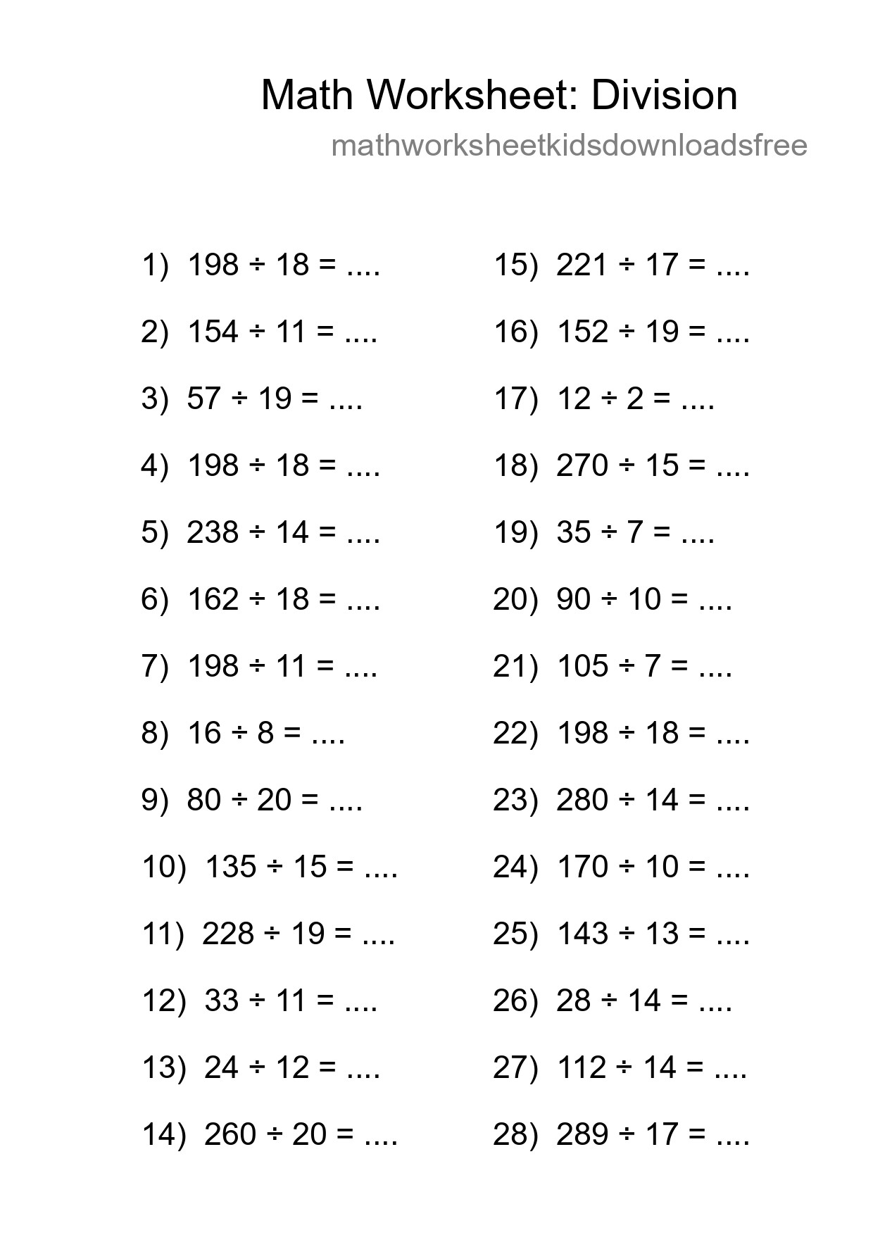 Free 28 Division Math Worksheet For Grade 2 With Answers - Part 180