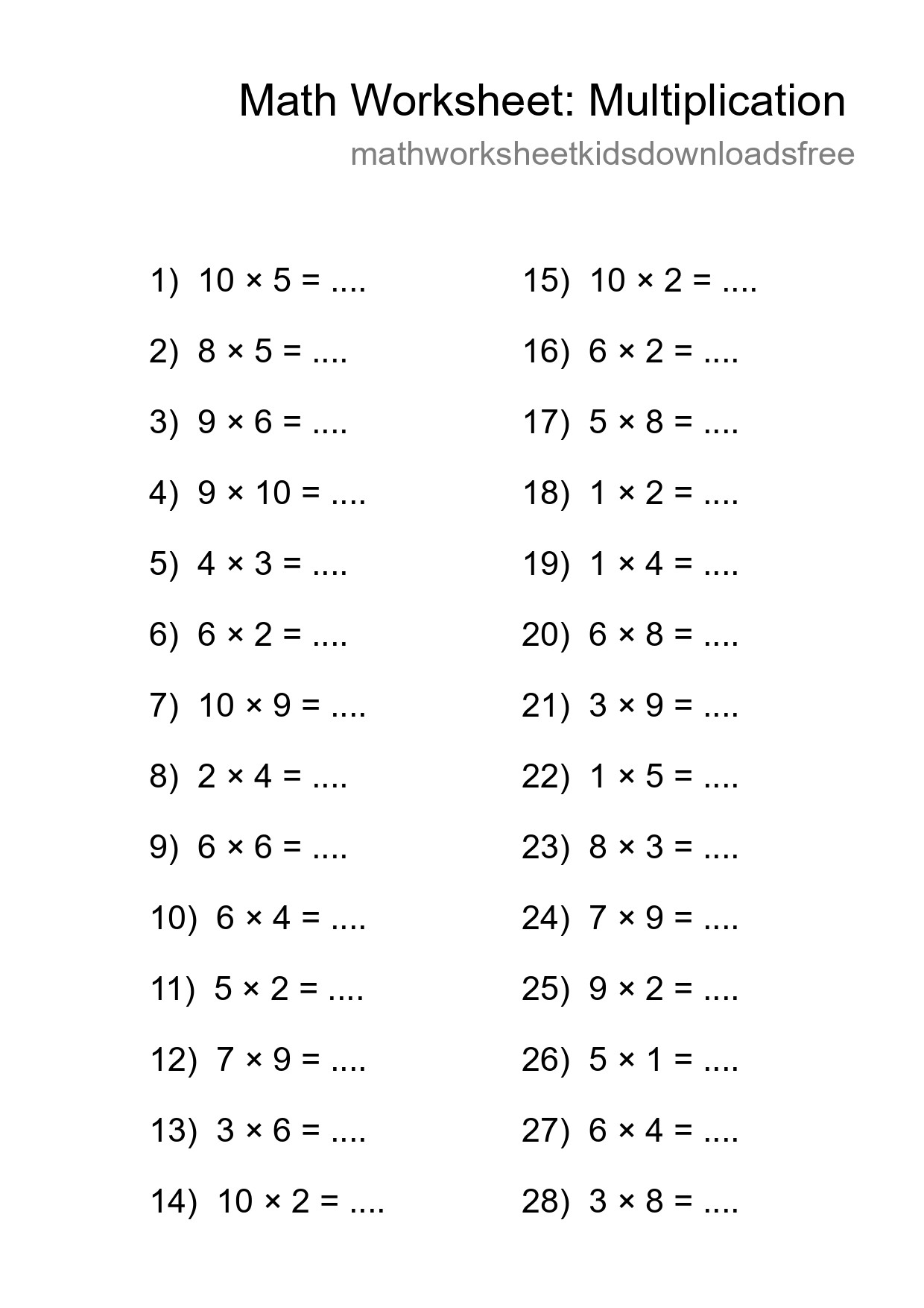 Free 28 Multiplication Math Worksheet For Grade 1 With Answers - Part 183