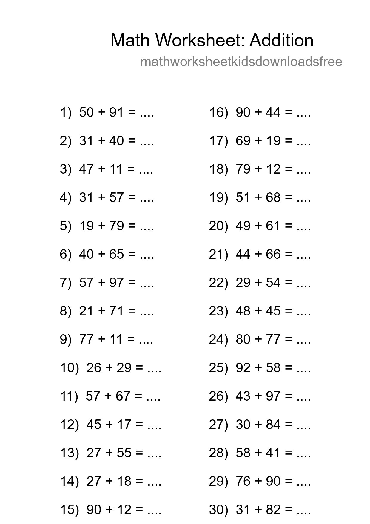 Free 30 Addition Math Worksheet For Grade 3 With Answers - Part 56