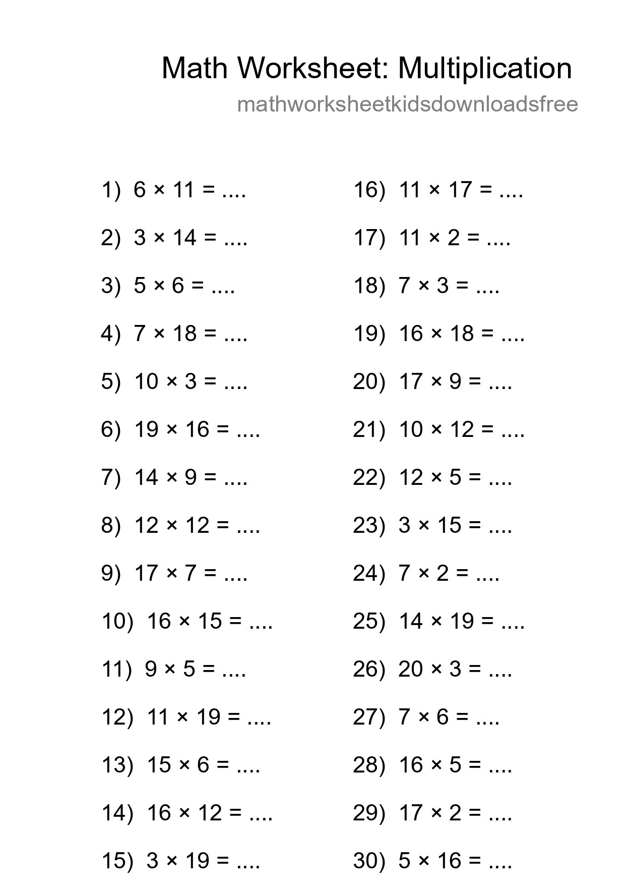 Free 30 Multiplication Math Worksheet For Grade 2 With Answers - Part 161