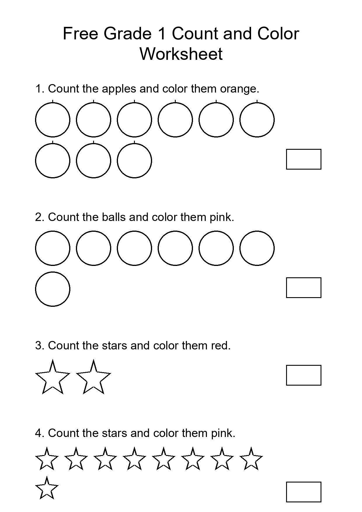 Free Grade 1 Count and Color Worksheet
