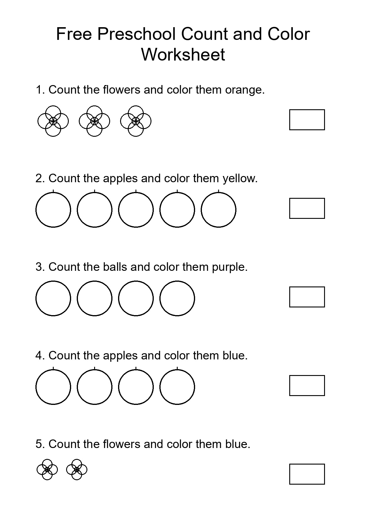 Free Preschool Count and Color Worksheet