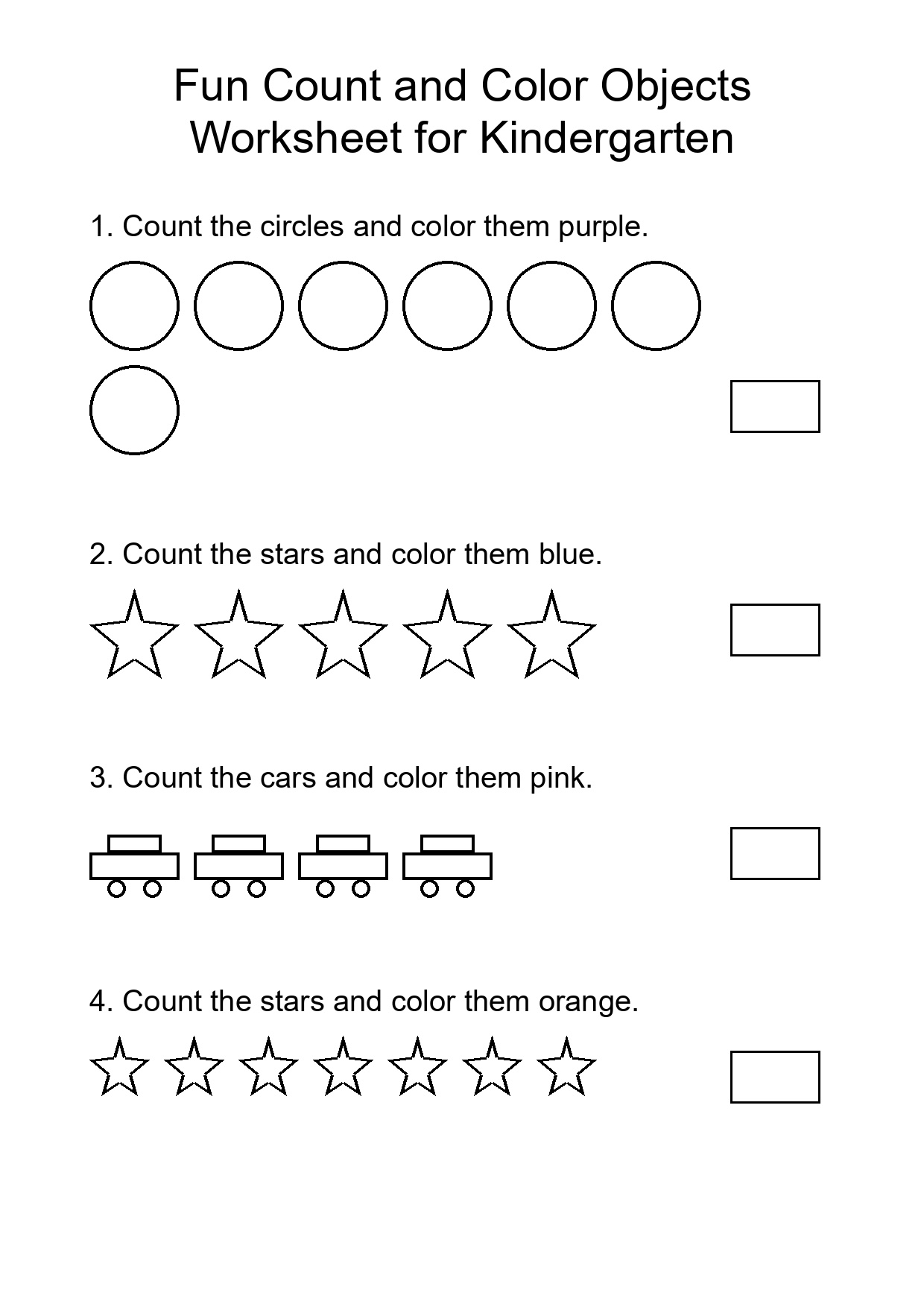 Fun Count and Color Objects Worksheet for Kindergarten