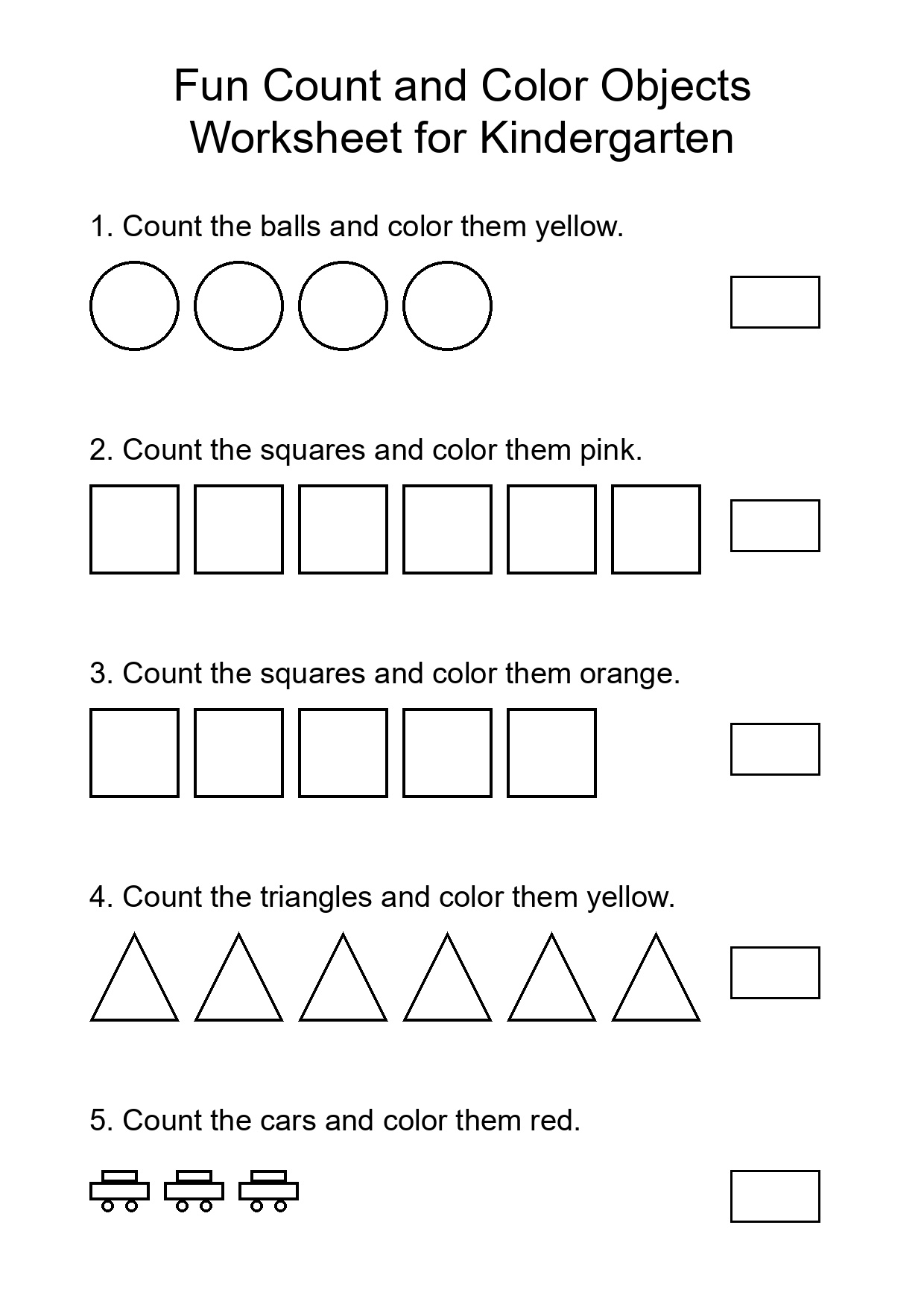 Fun Count and Color Objects Worksheet for Kindergarten