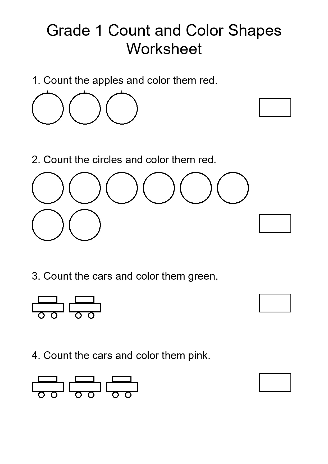 Grade 1 Count and Color Shapes Worksheet