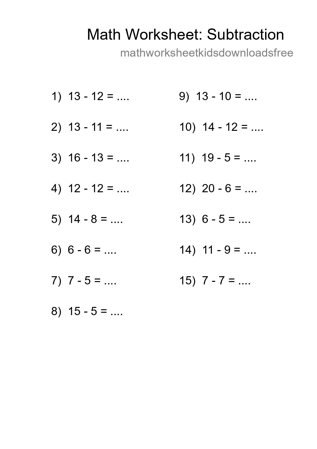 Grade 2 Subtraction Practice Worksheet (15 Problems) - Part 140