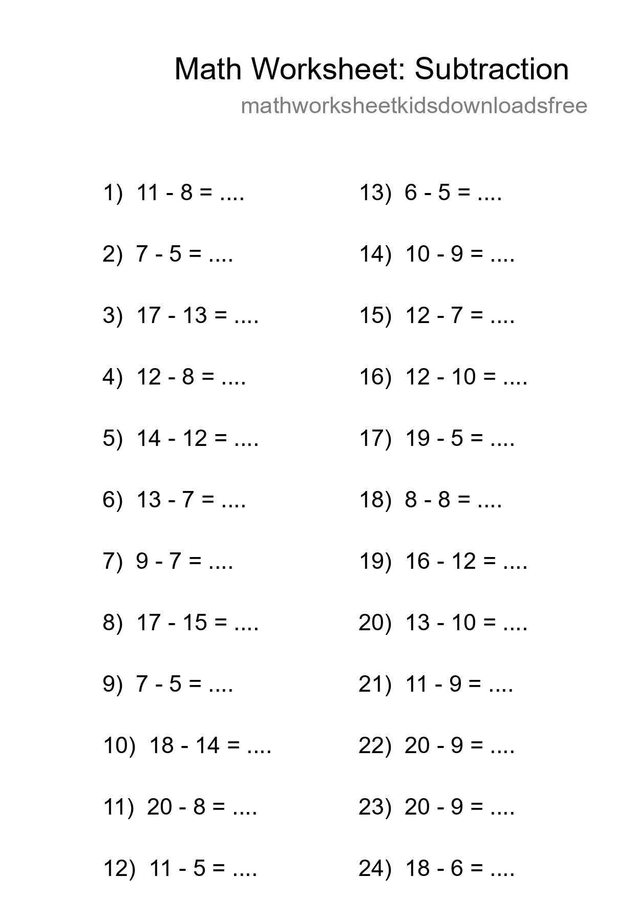 Grade 2 Subtraction Practice Worksheet (24 Problems) - Part 52
