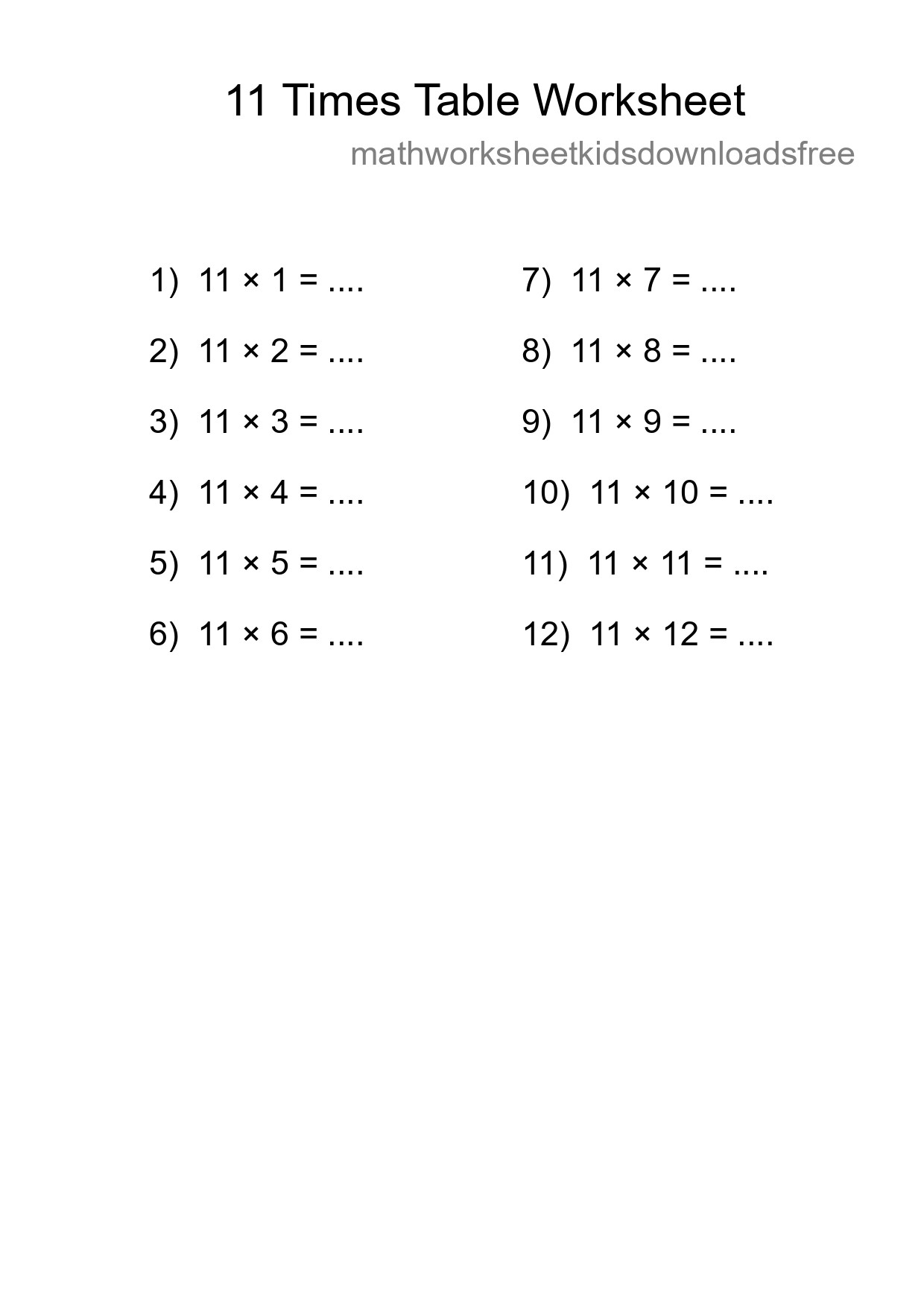 Grade 4 Multiplication Table 11 Practice - Part 53