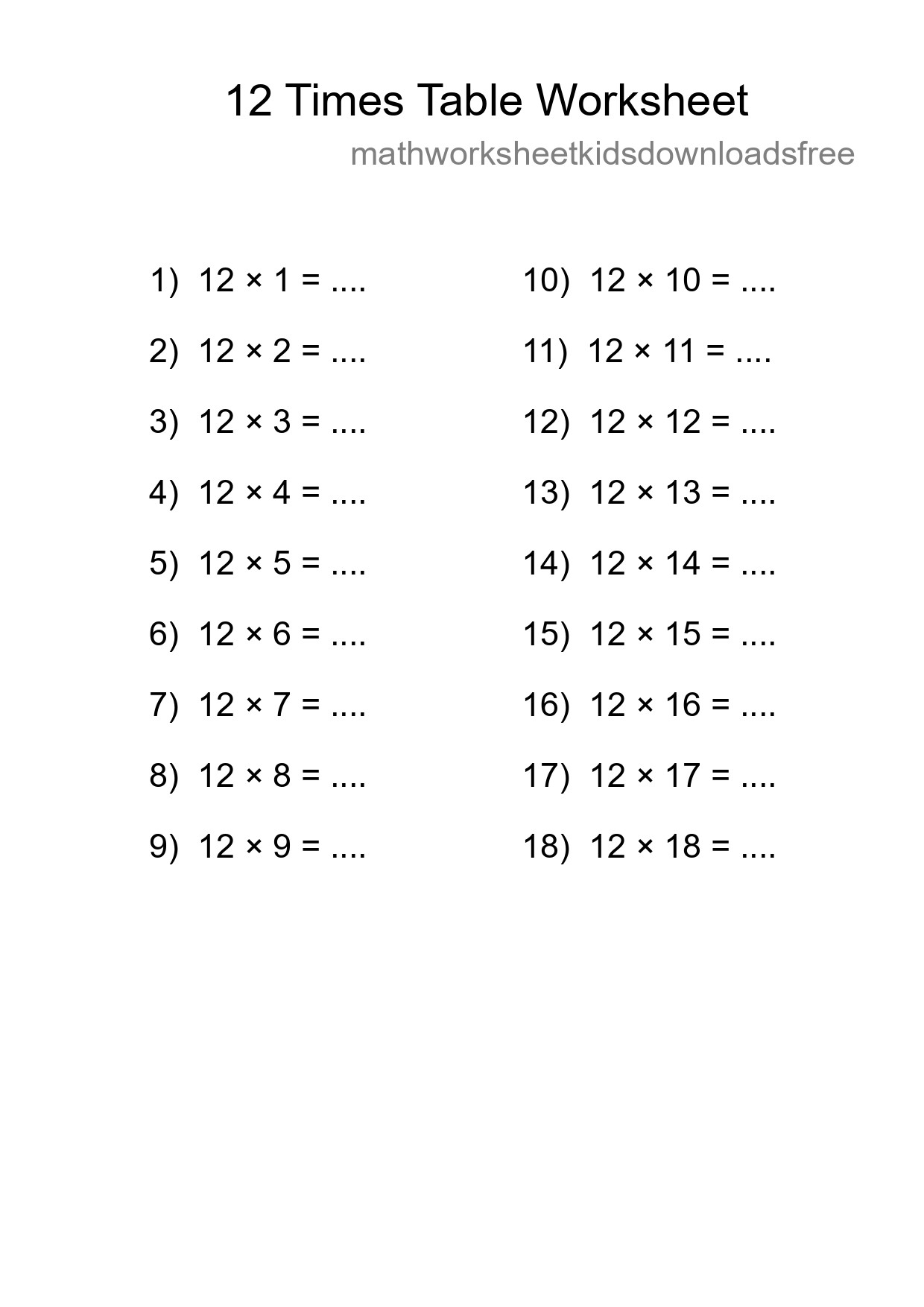 Grade 4 Multiplication Table 12 Practice - Part 185