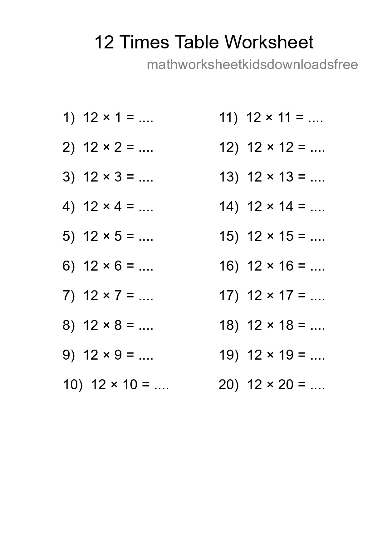 Grade 4 Multiplication Table 12 Practice - Part 229