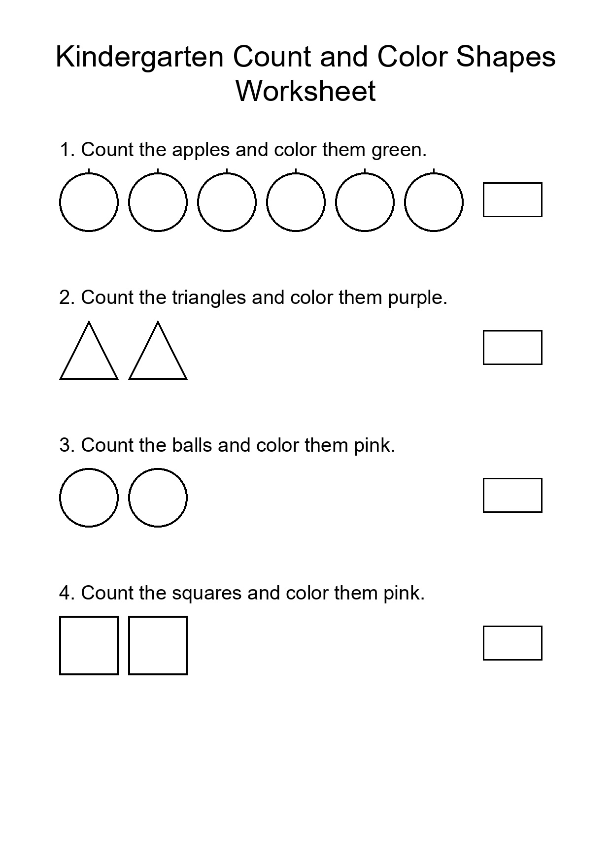 Kindergarten Count and Color Shapes Worksheet