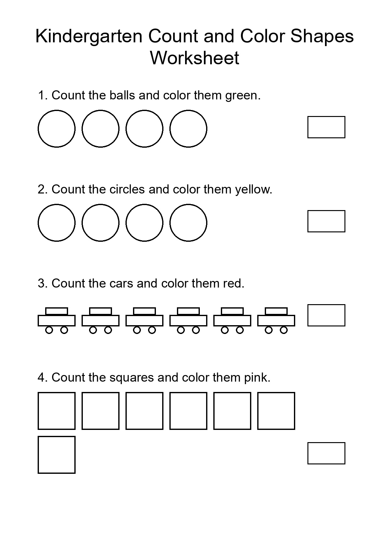 Kindergarten Count and Color Shapes Worksheet