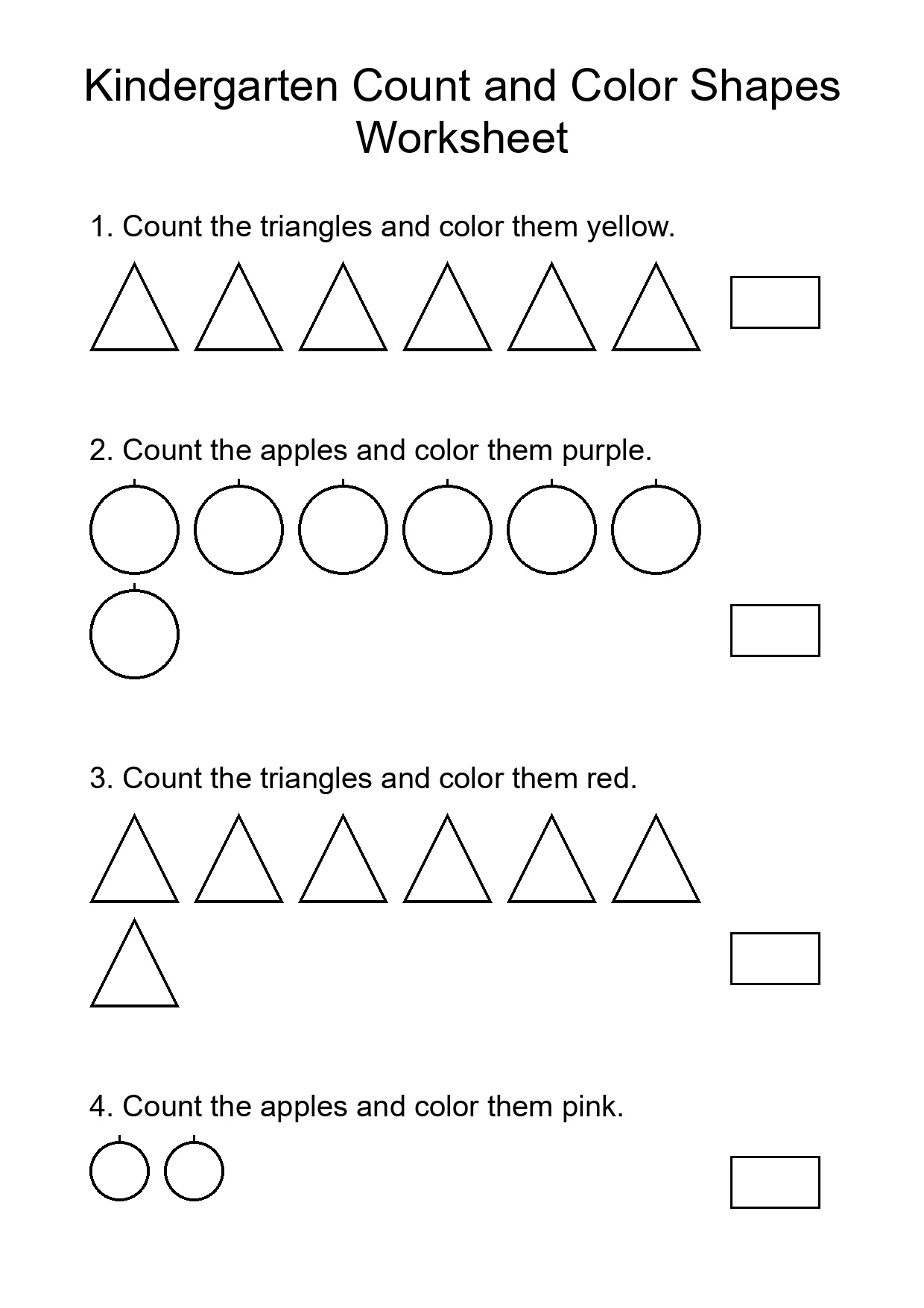 Kindergarten Count and Color Shapes Worksheet
