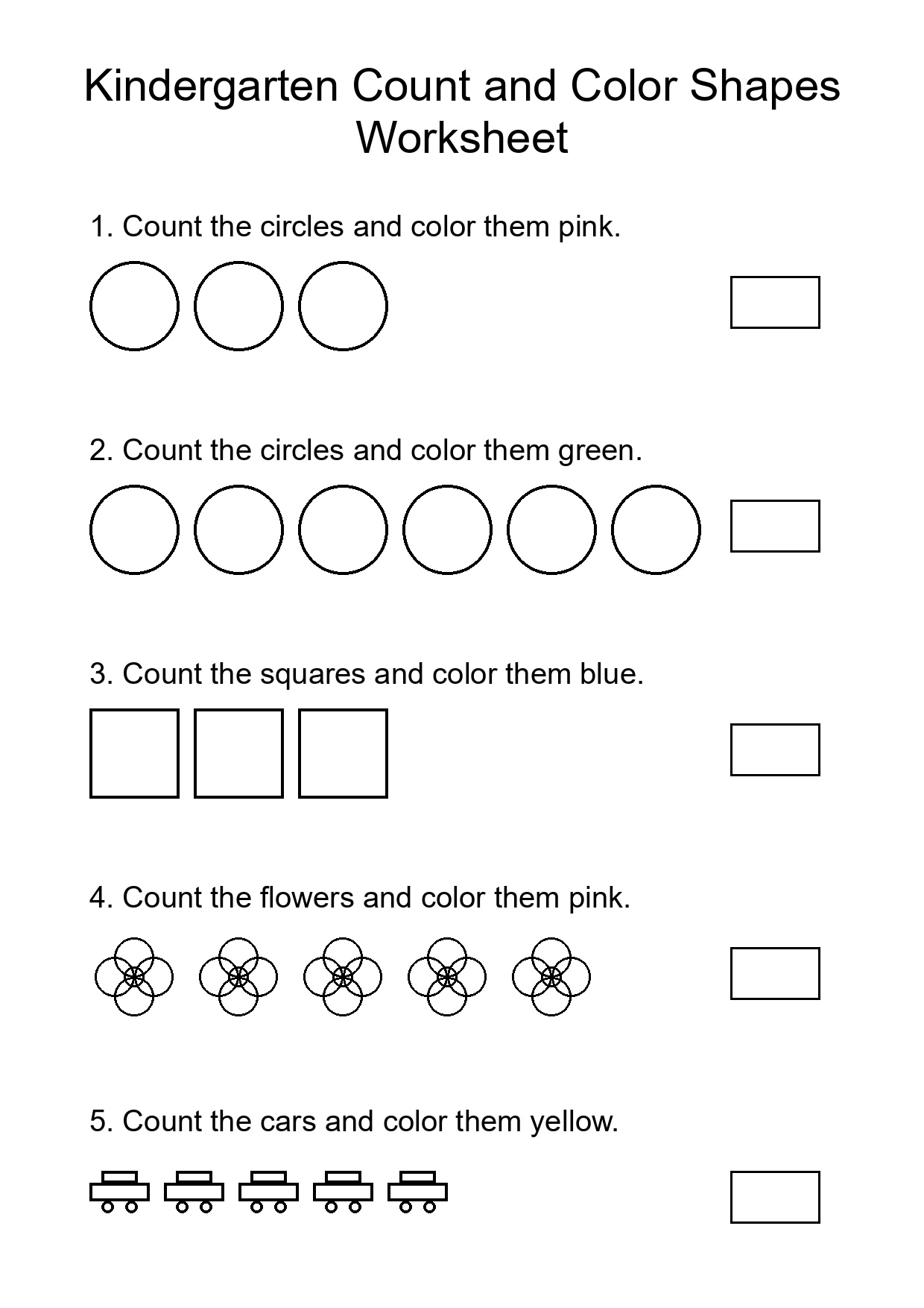 Kindergarten Count and Color Shapes Worksheet