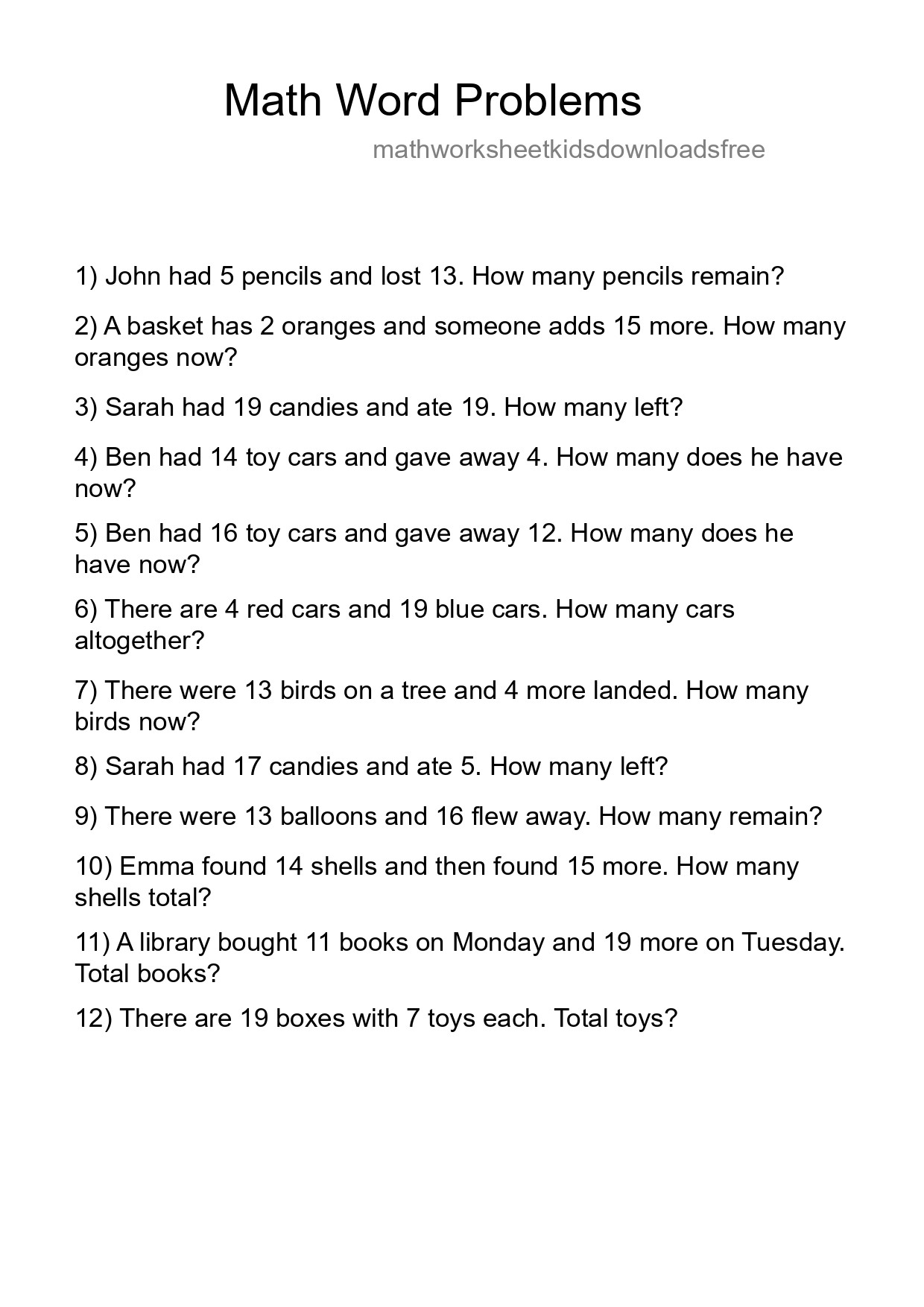 Math Word Problem Worksheet