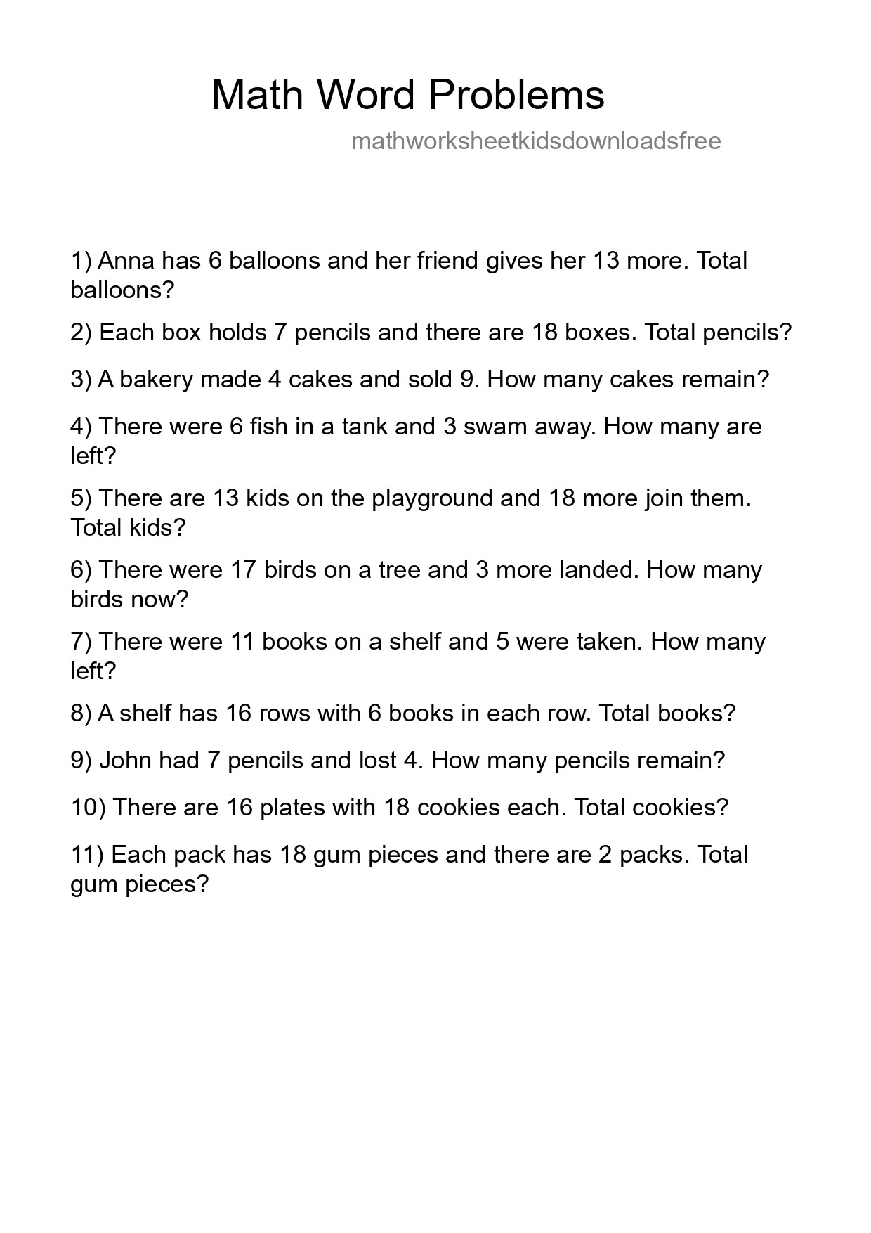 Math Word Problem Worksheet