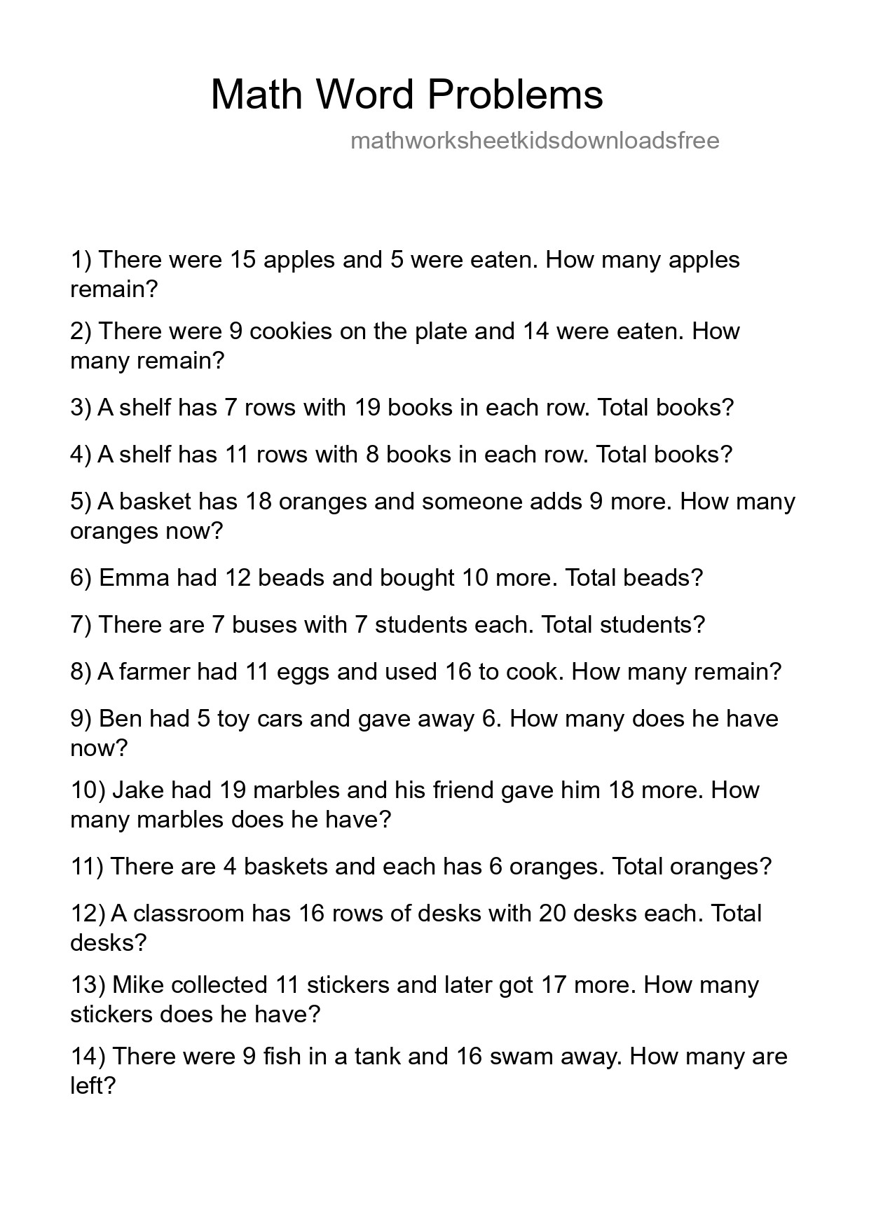 Math Word Problem Worksheet