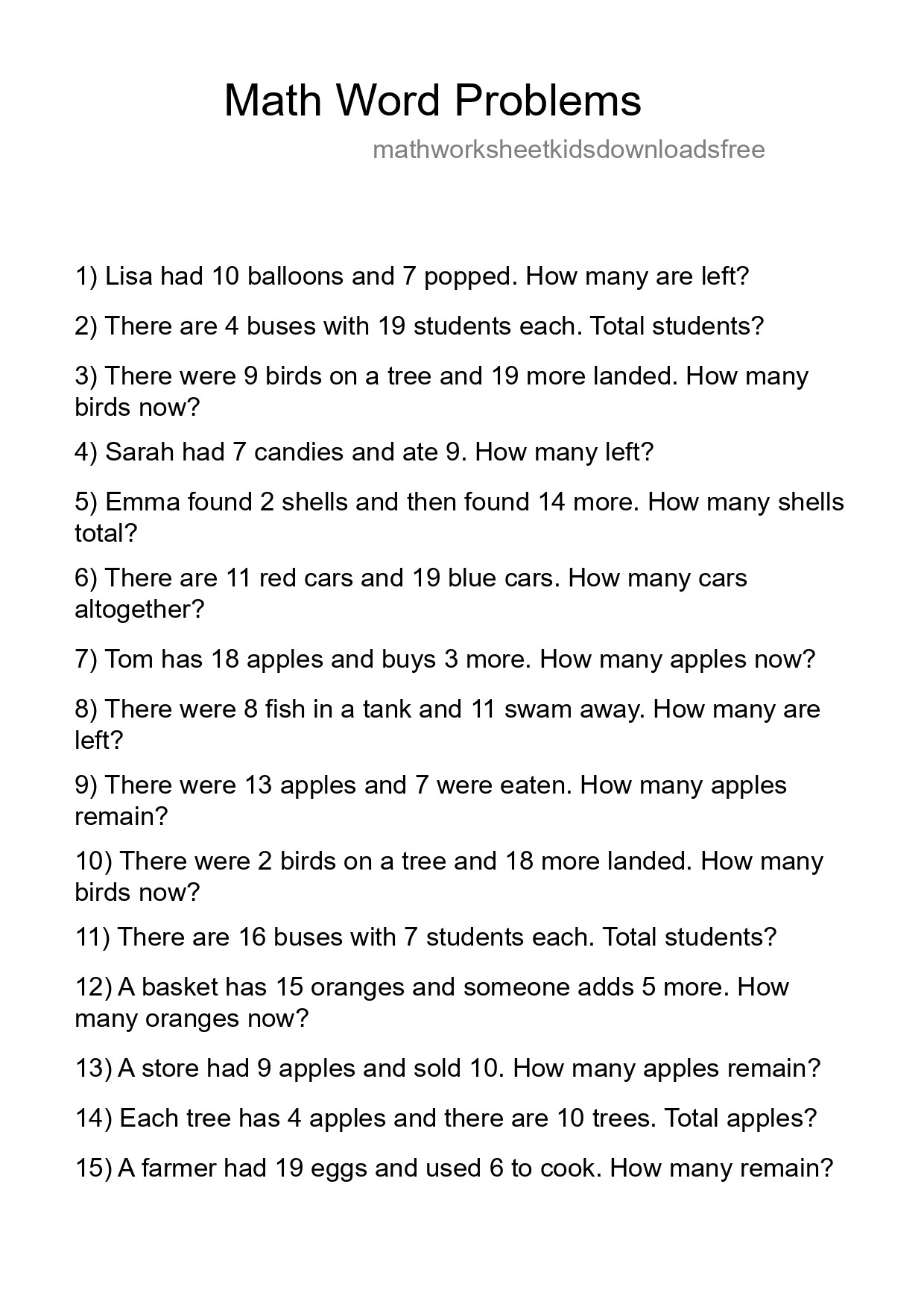 Math Word Problem Worksheet