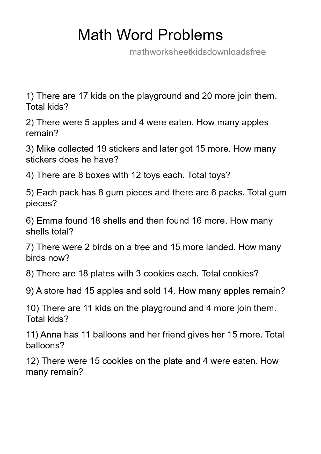 Math Word Problem Worksheet